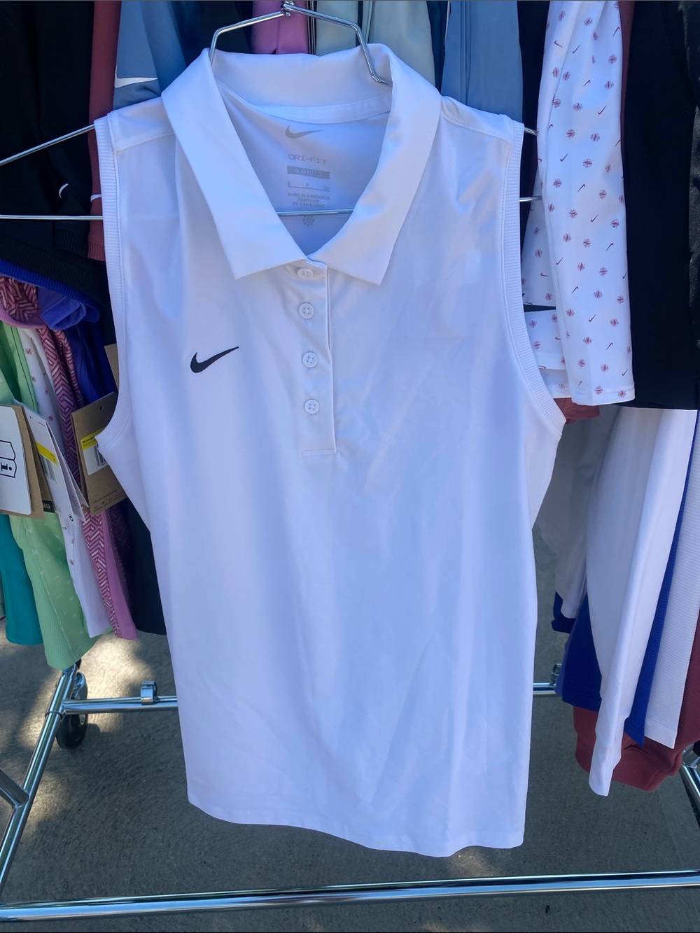 Nike Women's White Sleeveless Polo Tank with Black Swoosh